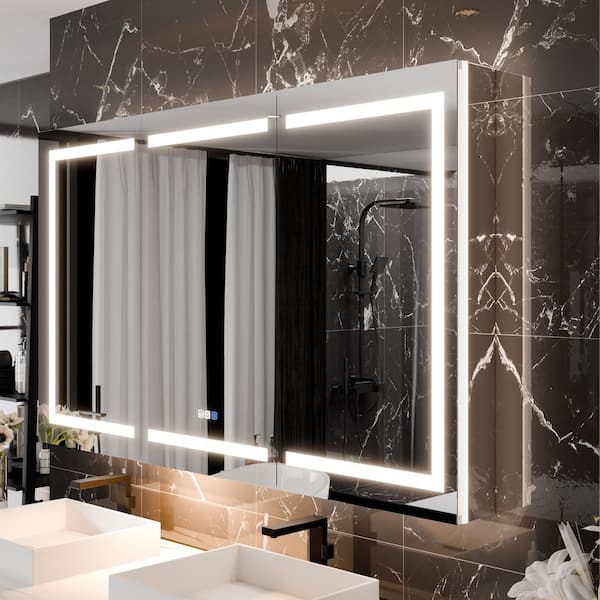 60 in. W x 36 in. H Rectangular Aluminum Recessed/Surface Mount LED Medicine Cabinet with Mirror, 10X Magnifier, USB