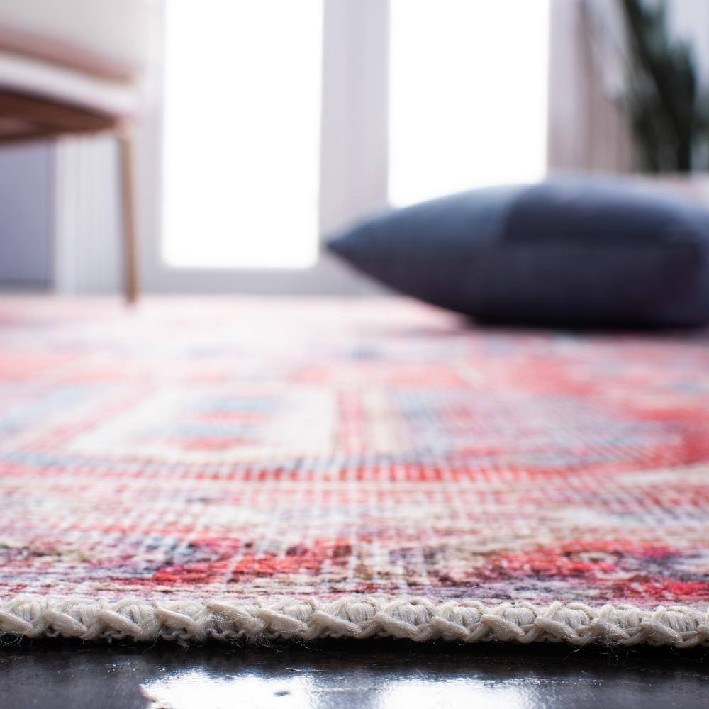 Red and Navy 10' x 14' Machine-Washable Viscose Area Rug