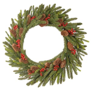 Glitzhome 24 in. D Ornament Berry Holly Pine Artificial Christmas ...