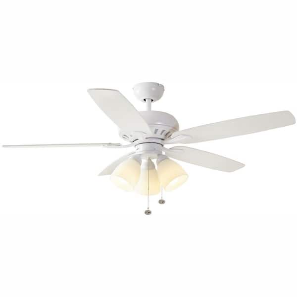 Hampton Bay Rockport 52 in. Indoor LED Matte White Ceiling Fan with Light Kit, Downrod, Reversible Blades and Reversible Motor