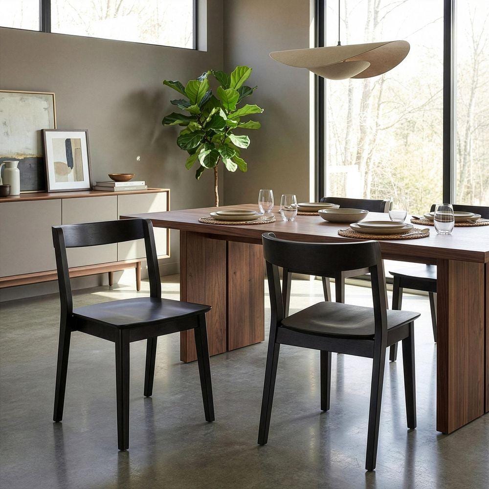 Glamour Home Astor Black Solid Wood Chair with Curved Back (Set of