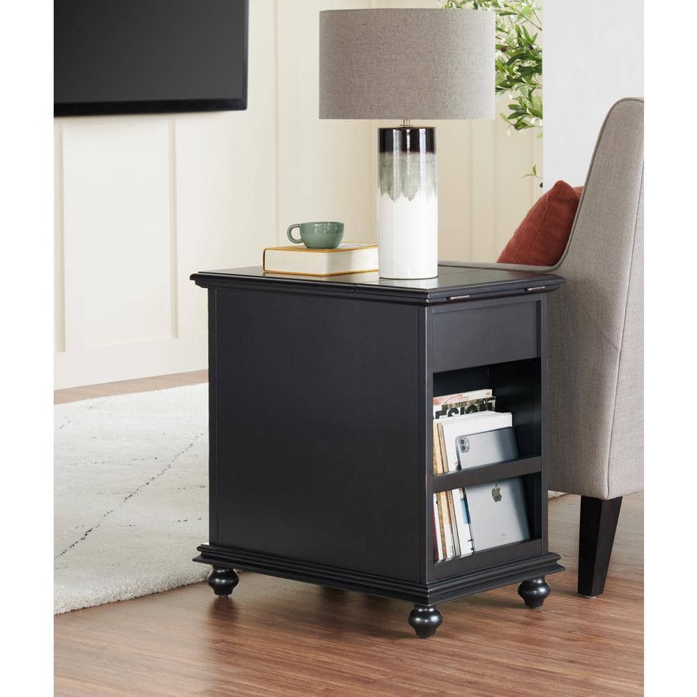 Antique Black Pine and MDF Chairside Table with Storage