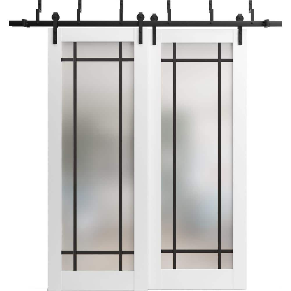 64 in. x 80 in. 2 Panel Frosted Glass White Solid Wood Sliding Barn Door with Hardware Kit price history on PriceWatchPro