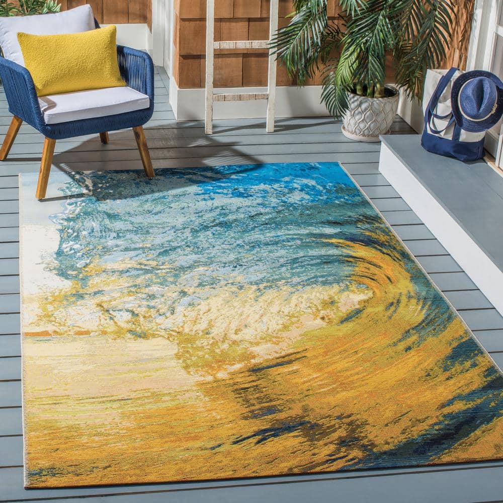 Barbados Blue Square Easy-Care Reversible Outdoor Rug