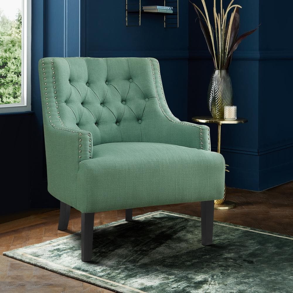 Teal Transitional Diamond Tufted Accent Chair with Nailhead Trim