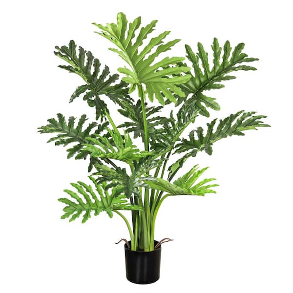 LIVING LUXURY 42 in. Real Touch Artificial Selloum Philodendron Tree Plant in Black Pot