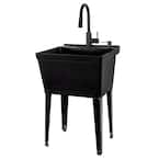 Complete 22.875 in. x 23.5 in. Black 19 Gallon Utility Sink with Black Metal Hybrid High Arc Faucet and Soap Dispenser