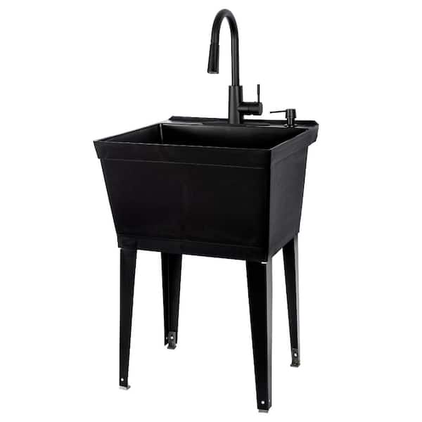 Tehila Complete 22 875 In X 23 5 Black 19 Gallon Utility Sink With Metal Hybrid High Arc Faucet And Soap Dispenser 040 Us6507blk The Home Depot - Home Depot Wall Mount Utility Sink