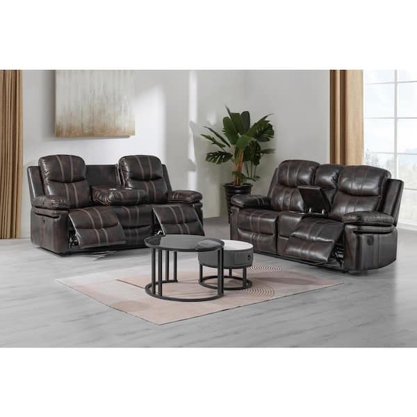 New Classic Furniture Kellen 2-piece Brown Faux Leather Power Footrest Living Room Set