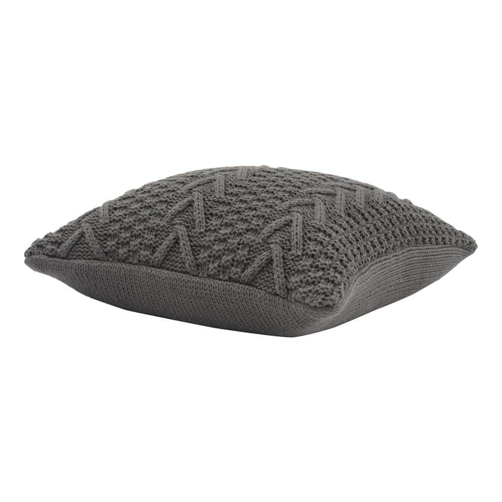 Charcoal Gray Chunky Knit Square Throw Pillow
