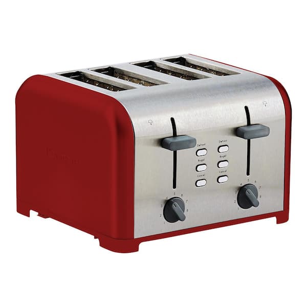 KENMORE 4-Slice Toaster, RedStainless Steel, Dual Controls, Extra Wide Slots, Bagel and Defrost