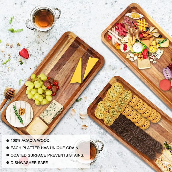 Numhew 3-Tier Brown Acacia Wood Cake Stand with Collapsible Rack