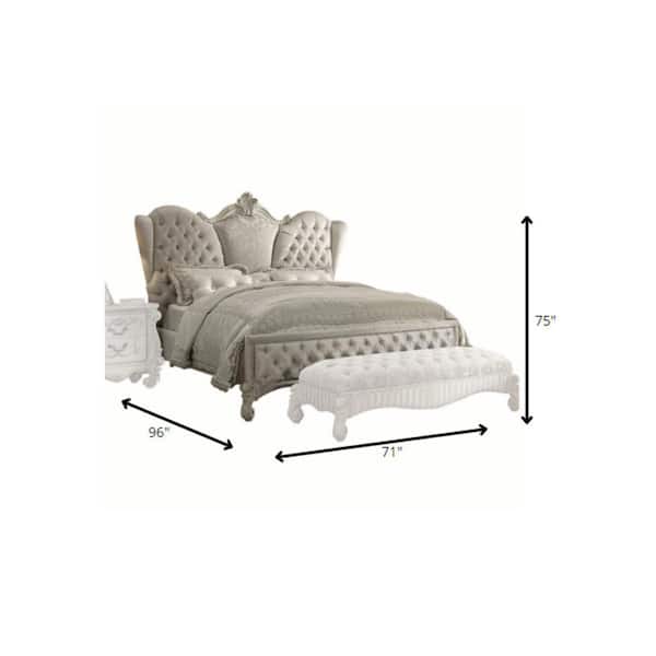 HomeRoots Amelia White/Ivory Wood Frame King Platform Bed with Upholstered