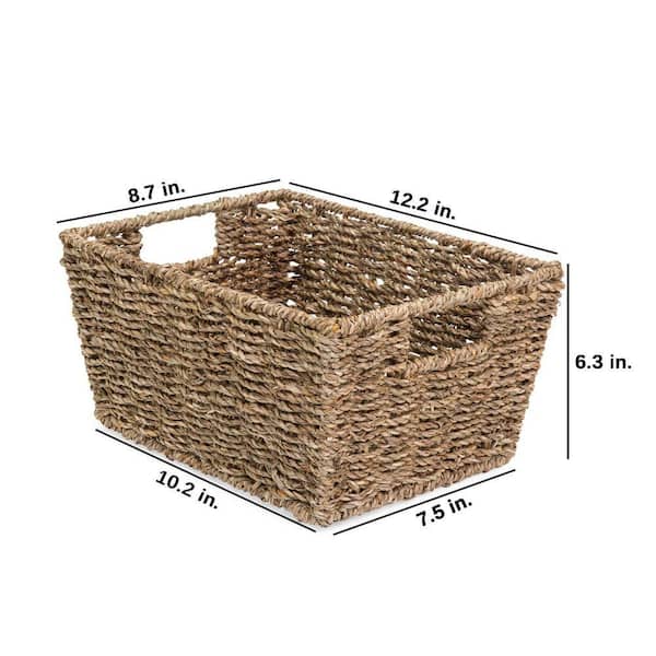 Brown 8.7 in. x 6.3 in. Seagrass Decorative Basket (Set of 4) with