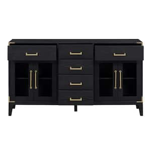 60 in. W x 15.9 in. D x 34.2 in. H Black Linen Cabinet with 6 drawers and 4 Doors for Bathroom