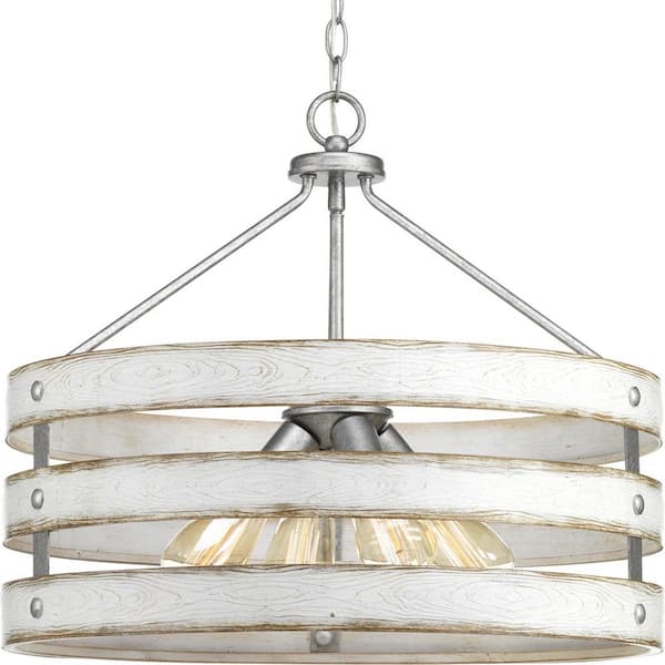 Gulliver Collection 21-3/4 in. 4-Light Galvanized Coastal Kitchen Pendant with Antique White Wood Grain Pattern