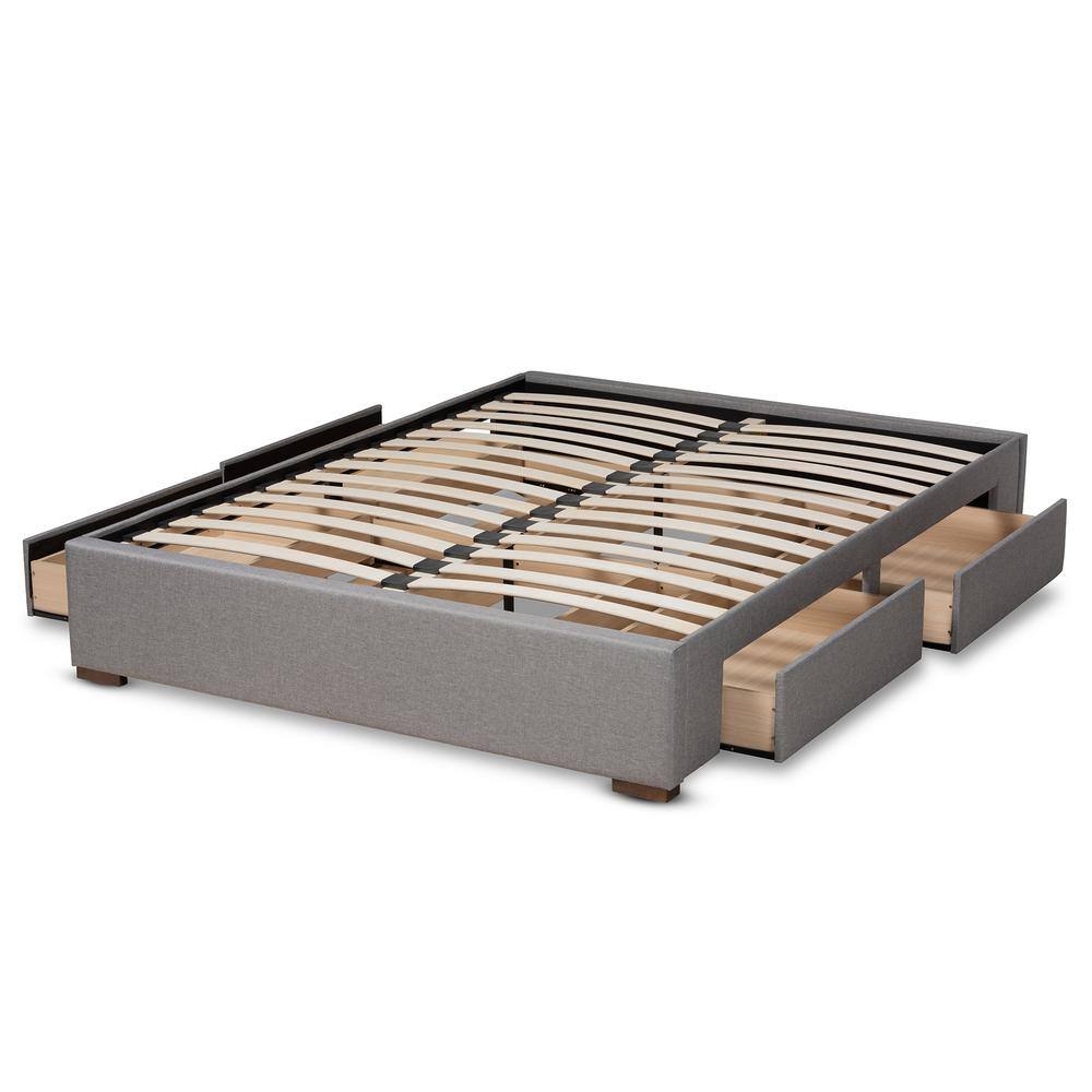 Leni King-Sized Light Grey Upholstered Bed Frame with Storage Drawers