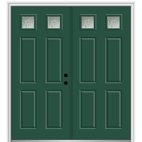 MMI Door 64 in. x 80 in. Left-Hand/Inswing Rain Glass Hunter Green Fiberglass Prehung Front Door on 4-9/16 in. Frame