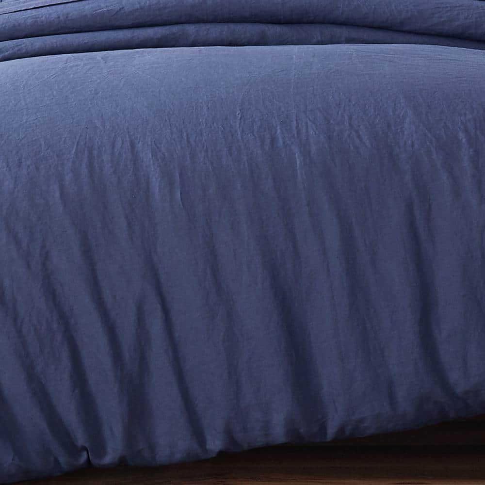 Navy Full/Queen Linen 3-Piece Duvet Cover Set