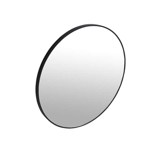 32 in. W x 32 in. H Round Aluminium Alloy Framed Wall Mounted Bathroom Vanity Mirror in Black