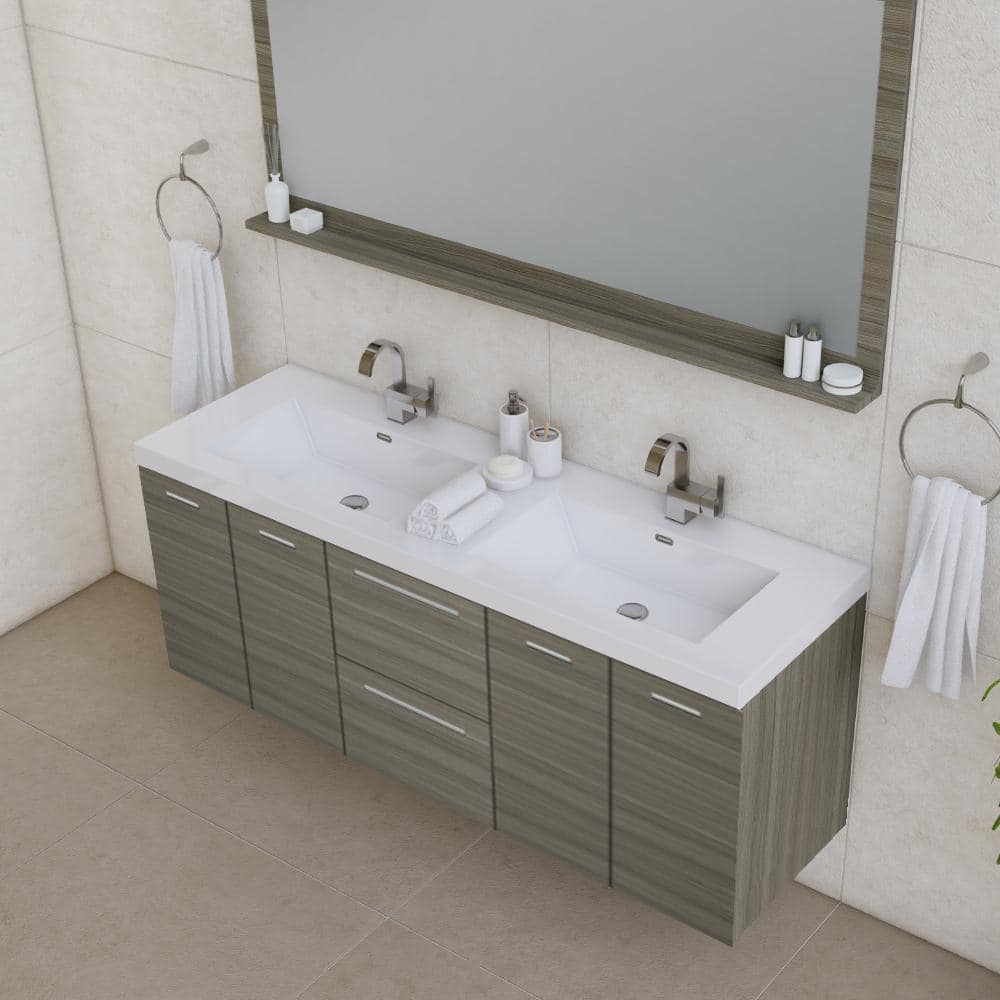 Gray MDF Double Wall-Mounted Floating Bathroom Vanity