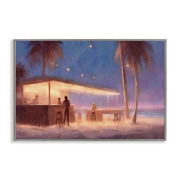 Stupell Industries Evening Beach Bar by Noah Bay Gray Framed Coastal Giclee Art Print 12 in. x 18 in.