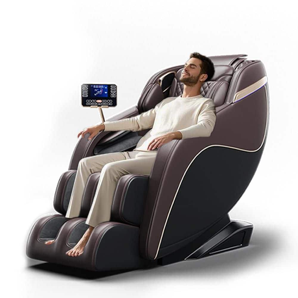 Eunice Brown Faux Leather 3D Zero Gravity Massage Chair with SL-Track, Shiatsu, Heated, LCD Control, Foot Rollers