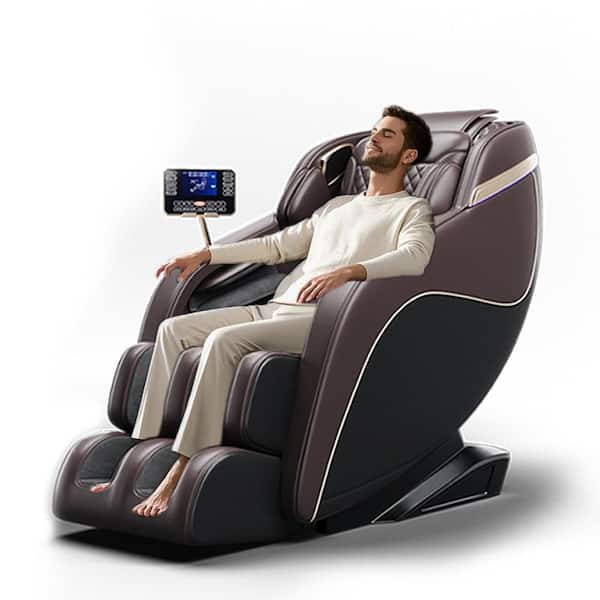 Eunice Brown Faux Leather 3D Zero Gravity Massage Chair with SL-Track, Shiatsu, Heated, LCD Control, Foot Rollers