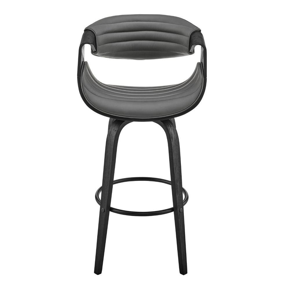 HomeRoots 30 in. Grey Faux Leather and Black Wood Retro Chic Bar Stool