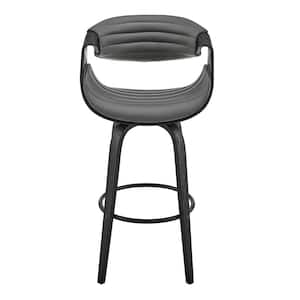 30 in. Grey Faux Leather and Black Wood Retro Chic Bar Stool