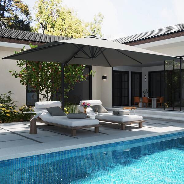 hanging rectangle patio umbrella MEVBC 10 X 13 FT Cantilever Outdoor with LED Lights And the anti Treasure Garden AKZ13 Rolling Umbrella