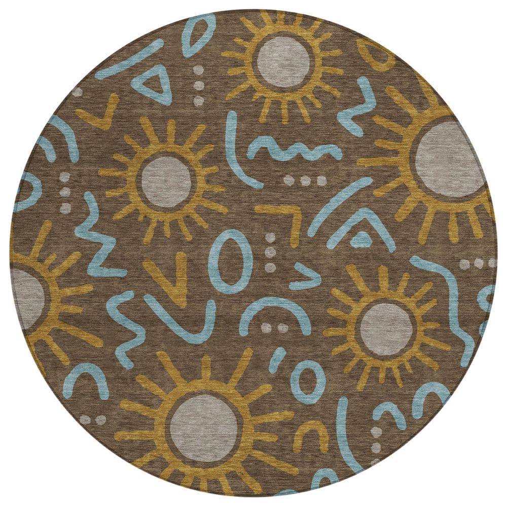 Chantille Machine Washable Indoor/Outdoor Abstract ACN2620 Chocolate 8 ft. x 8 ft. Round Rug price history on PriceWatchPro