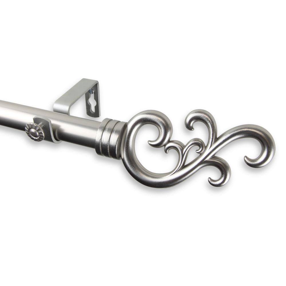 120 in. - 170 in. Telescoping 1 in. Single Curtain Rod Kit in Satin Nickel with Madeline Finial price history on PriceWatchPro