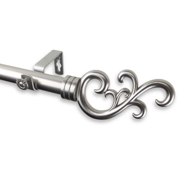 Rod Desyne 120 in. - 170 in. Telescoping 1 in. Single Curtain Rod Kit in Satin Nickel with Madeline Finial