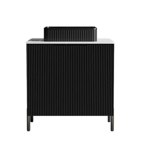 30 in. W Single Sink Freestanding Bath Vanity in Black with White Sintered Stone Top Unassembled