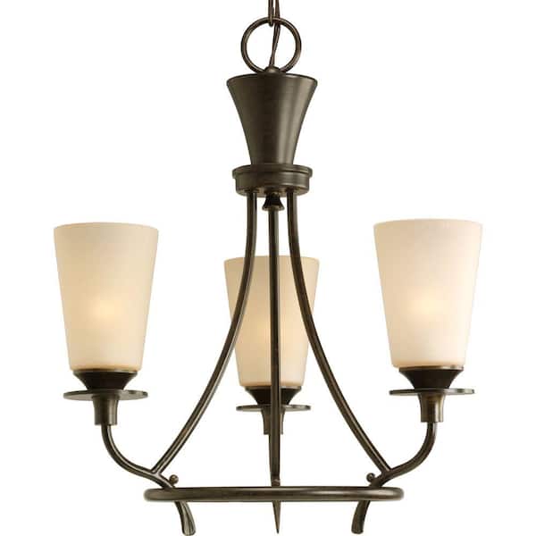 Progress Lighting Cantata 3-Light Forged Bronze Chandelier with Seeded Topaz Glass