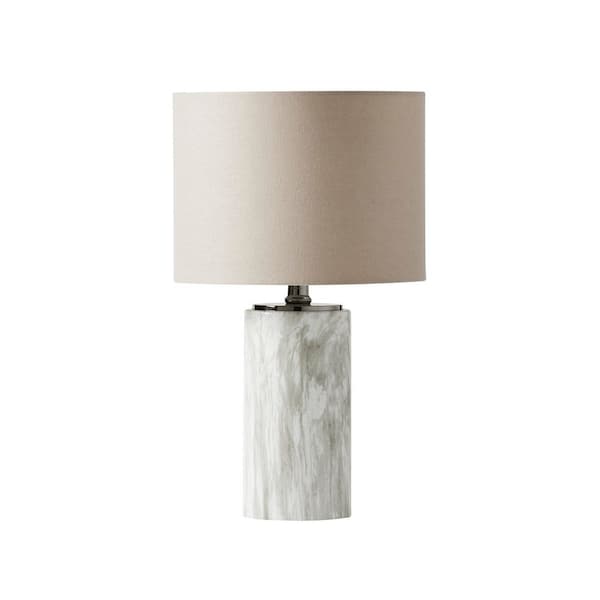Table Lamp 16.75 in. White Finish Contemporary Standard Bulb Urn Table Lamp for home with Gray Fabric Shade