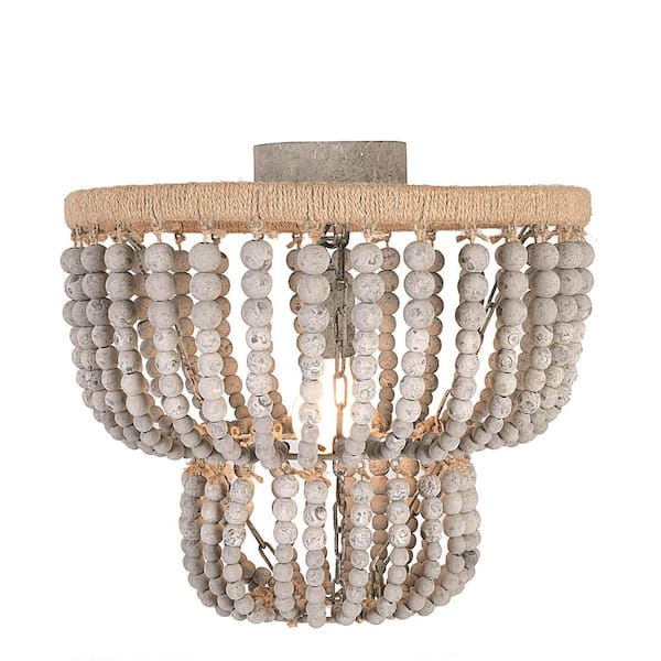 Storied Home 1-Light Distressed Grey 2-Tier Draped Chandelier with Wood Bead Shade