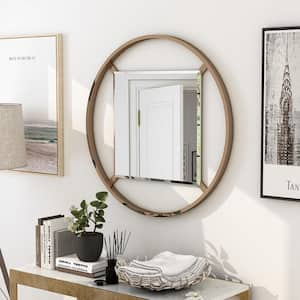 Medium Round Champagne Beveled Glass Modern Mirror (33 in. H x 33 in. W)