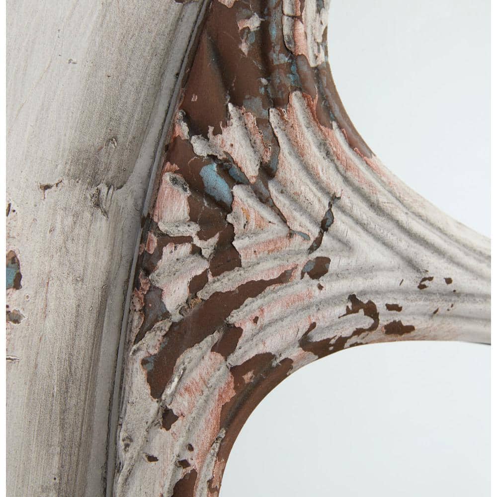 White Distressed Wood Arched Windowpane Wall Mirror