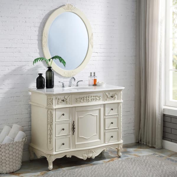 Home Decorators Collection Winslow 45 in. W x 22 in. D x 35 in. H Single Sink Freestanding Bath Vanity in Antique White with White Marble Top