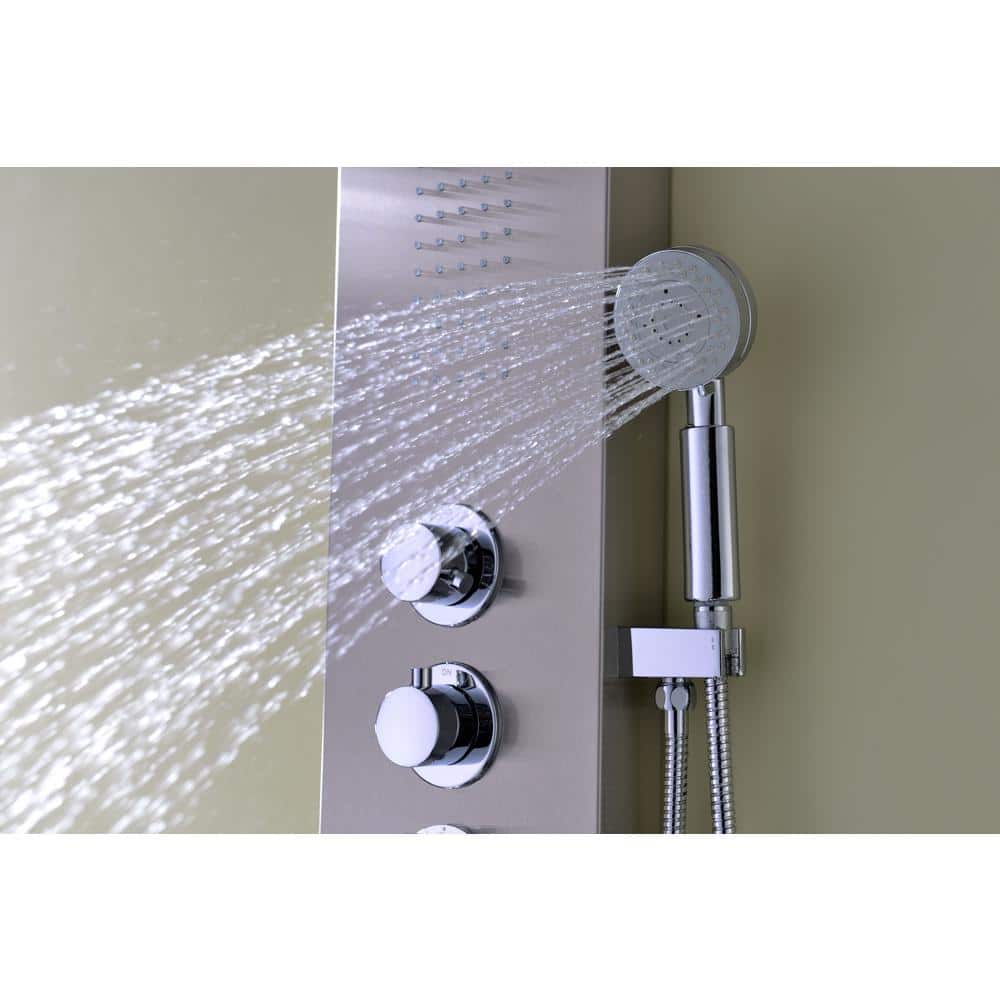 Arc 64'' Brushed Stainless Steel Shower Panel with LED Rainfall Head