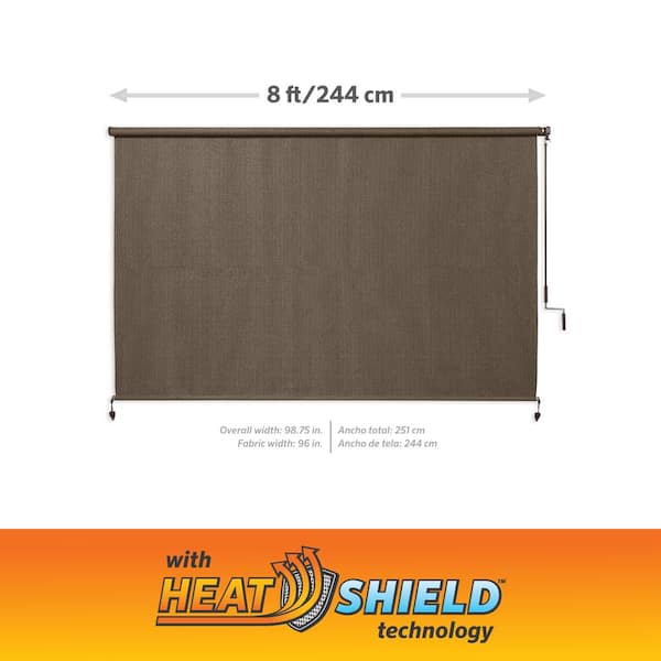 Coolaroo Chocolate Cordless 95% UV Block Fade Resistant Fabric with HeatShield Exterior Roller Shade 96 in. W x 84 in. L