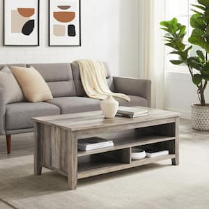 48 in. Grey Wash Rectangle MDF Top Coffee Table with Shelf