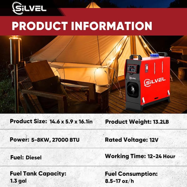SILVEL 27296 BTU Red 8000-Watt Diesel Air Heater All-In-One Kerosene Diesel Space Heater with LCD Monitor Remote Control