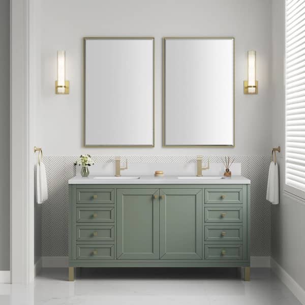 Chicago 60.0 in. W x 23.5 in. D x 33.76 in. H Double Bath Vanity in Smokey Celadon with White Zeus Silestone Quartz Top