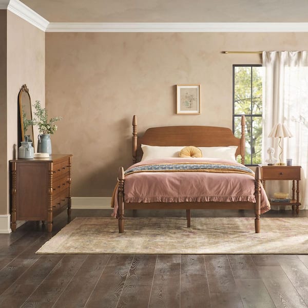 Modern Easy Assembly 3-piece Solid Wood Dark Brown 1-drawer Nightstand and 6-drawer Dresser with Queen Bed Bedroom Set