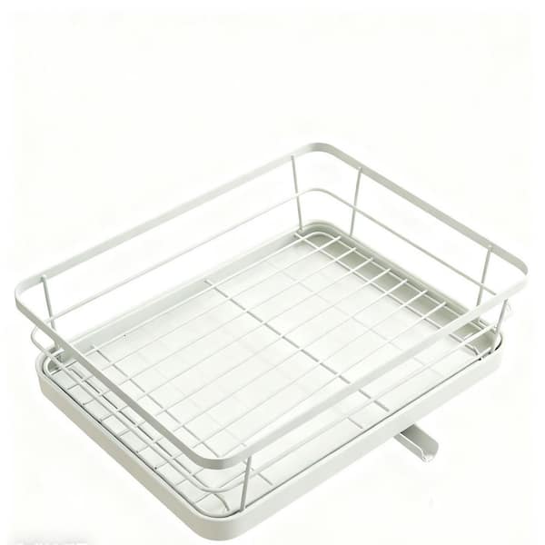 12 in. W x 15.5 in. L Light Gray Stainless Steel Standing Drying Dish Rack with Cutlery Holder for Kitchen Counter
