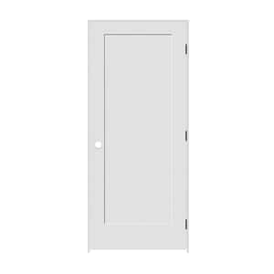 36 in. x 80 in. 1-Panel Left Hand Solid Wood Primed White MDF Single Prehung Interior Door with Matte Black Hinges