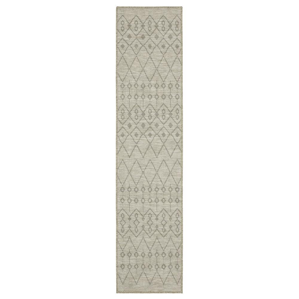 Thrasher Beige 2 ft. x 8 ft. Geometric Light Tribal Polypropylene Indoor/Ou